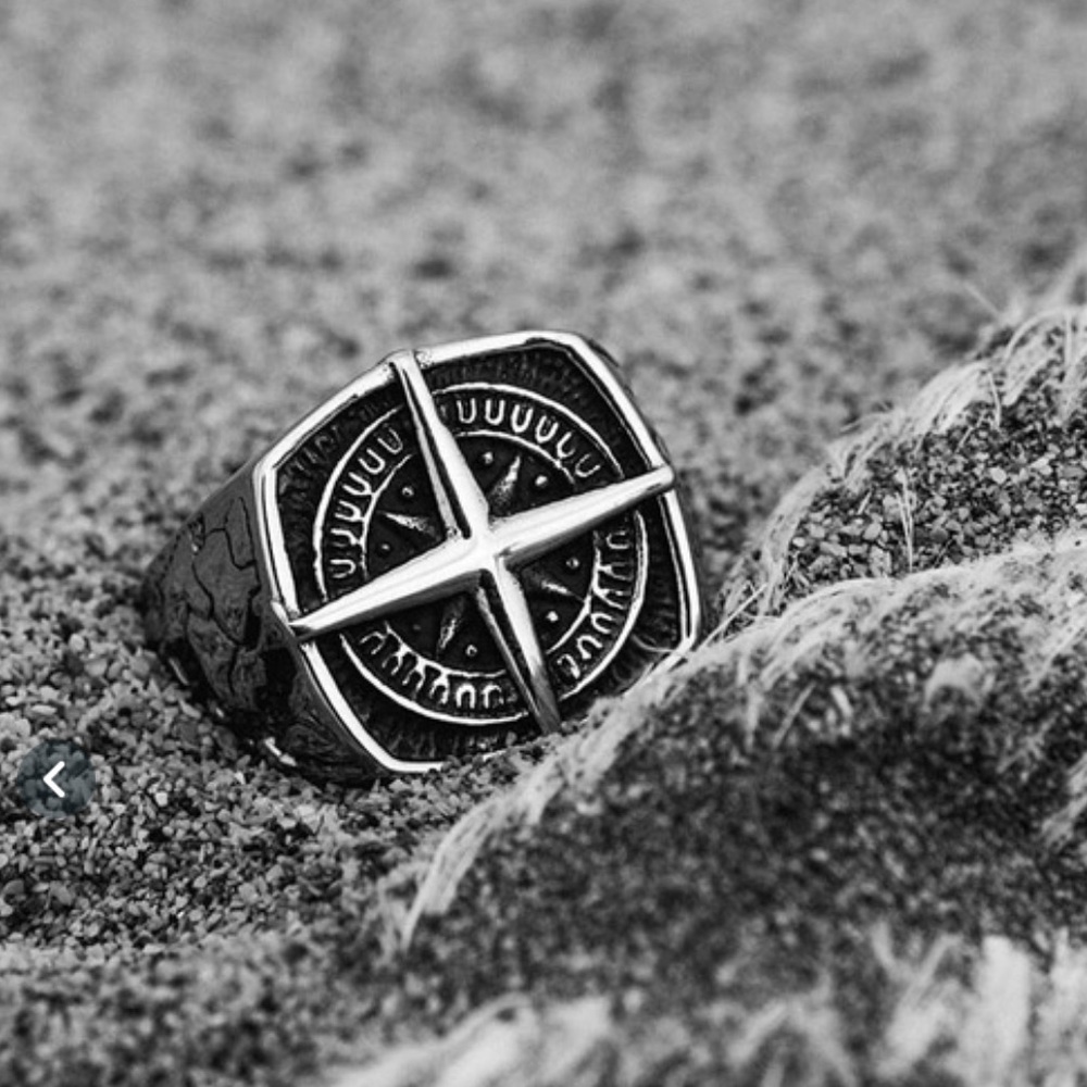Stainless COMPASS RING - Picture 1 of 5